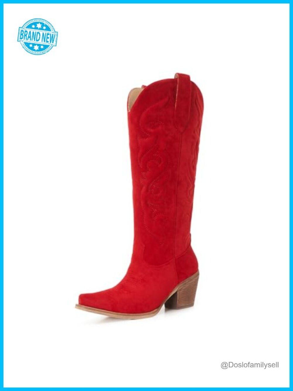 Knee High Cowboy Boots Women Faux Suede Western Cowgirl Pointed Toe Block Heel